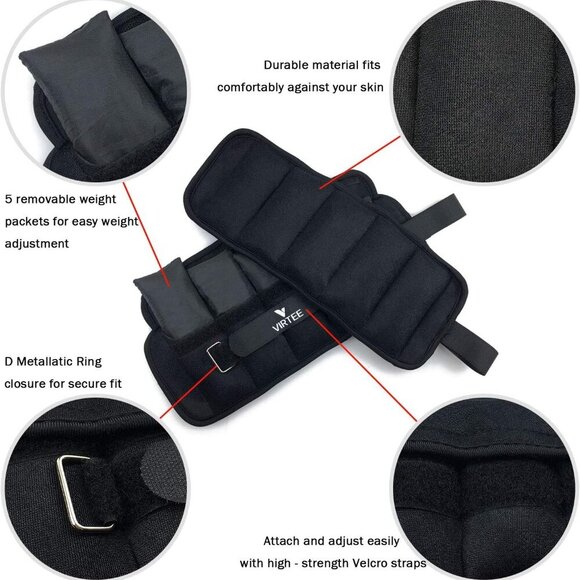 Adjustable Ankle Weights for Women Men Kids, Wrist Weight Set 1-5/11 lbs1 Pair w - Picture 3 of 6
